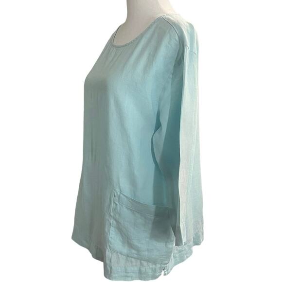 J.JILL | Purejill 100% Linen Lightweight 2-Pocket Tunic Chore Top | Aqua | Small - Picture 3 of 8
